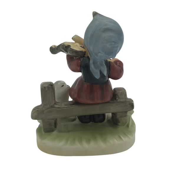 Vintage Napcoware Collectible Figurine Girl on Fence Playing Violin Sheep Japan - Picture 2 of 5